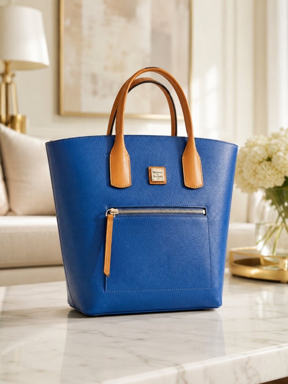 Dooney & Bourke Darla Marina Blue Leather Shopping Tote NWT